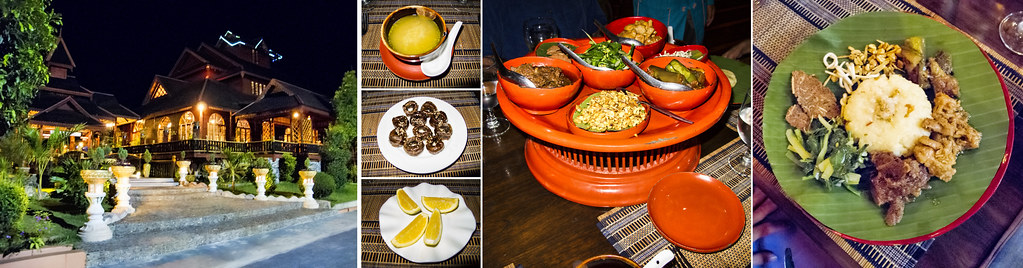A long banana-leaf feast laid out for a group